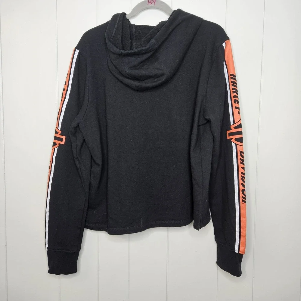 Harley‎ Davidson 2XL Genuine Motor Clothes Black Orange Logo Sleeves Hoodie